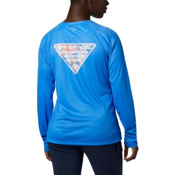 Columbia Tidal PFG Printed Triangle Long Sleeve, Sudaderas Azules Para Mujer | 395106-NRJ